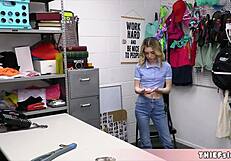 Cute teen Demi Hawks caught shoplifting, now her tiny pussy pays. Time for rough garage pounding!
