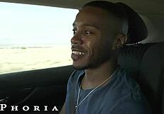 Curious hitchhiking hunk gets picked up for bisexual couple's wild ride
