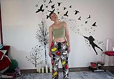 Yoga lesson turns into detailed pussy play with cute European slut during instruction.