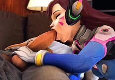 D Va Gets Wild in Cartoon Blowjob Action