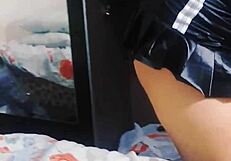 latina teen masturbates pussy during massage with lesbian wife