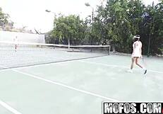sara luvv turns tennis lesson naughty with blowjob on cam