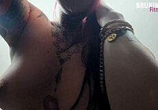 Brazilian slut flaunts her ass and big silicone tits in athletic fitness