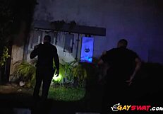 two gay cops suck and ride big black cock outdoors