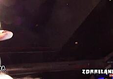 Blonde pornstar enjoys threesome blowjob on holiday