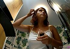 Hot Sexy Tight Pussy Redhead Girlfriend Flashing In Bathroom Without Panties Under Miniskirt