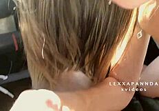 wow, this incredible blonde is giving a blowjob to a lucky fat nerd in public, so hot