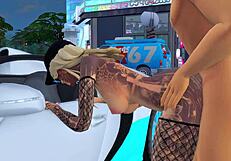 Tattooed mature curvy slut enjoys hard anal and bukkake in 3d anime