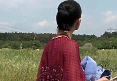 Teen gets anal fucked outdoors with big cock