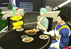 Bulma cheats hard in ass next to husband!