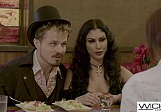 Magician couple fucks while asian waitress watches