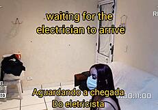 Technician surprised by wife in outdoor reality