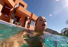 i enjoy some pool fun with abigail mac, showing off my big tits and nude body.