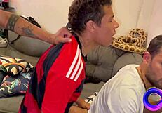Friends watch soccer then have gay orgy.