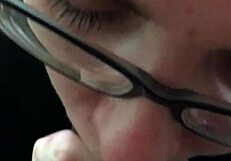 Close-up lipstick blowjob on monster cock with sucking and cum