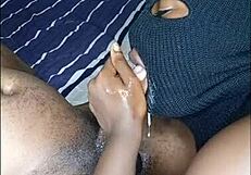 Amateur black woman sucking and blowing on a big cock like it's her dinner.