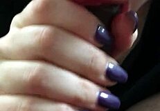 Close-up lipstick blowjob on monster cock with sucking and cum