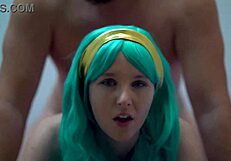 Blue-Eyed Babe Gets Her Tight Pussy Creamed in Bed