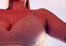 blonde at gym gets hot, strips shirt, wet pussy dripping