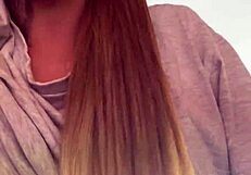 blonde at gym gets hot, strips shirt, wet pussy dripping