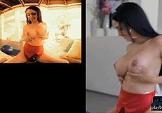 Visiting virtual reality porn shoot to witness blowjob and tits action