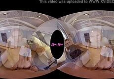 Beautiful blonde teen with great assets has kitchen sex in VR.