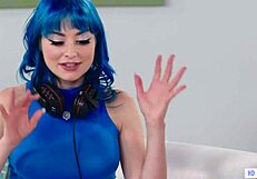 My girlfriend with blue hair is a gamer and we have sex.