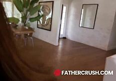 Young girl delivers intense Christmas blowjob to stepdaddy in POV