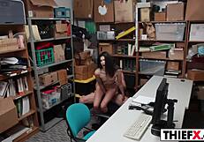 Sweet Brunette Teen Sucks Burglar's Monster Cock at Office