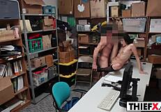 Sweet Brunette Teen Sucks Burglar's Monster Cock at Office