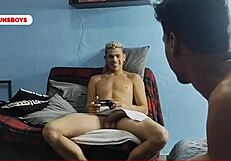 Curious straight friend intensely fucks two guys bareback in hardcore action