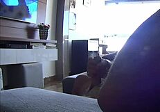 Step sister-in-law leaves footprint on cock during handjob.