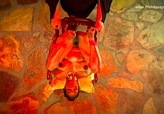 Mistress april dominates bound slaves in group bondage setup with deepthroat and fisting