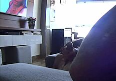 Step sister-in-law leaves footprint on cock during handjob.