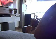 Step sister-in-law leaves footprint on cock during handjob.