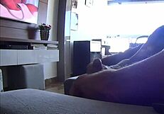 Step sister-in-law leaves footprint on cock during handjob.