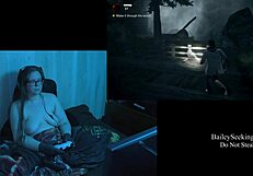 I'm playing through Alan Wake naked, showcasing my big natural tits and long hair