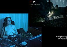 I'm playing through Alan Wake naked, showcasing my big natural tits and long hair