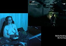 I'm playing through Alan Wake naked, showcasing my big natural tits and long hair