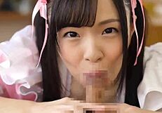 jav maid drops to her knees for a steamy blowjob. she serves with total devotion.