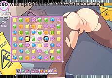 Tsundere milf dominates in hentai game, getting public creampie from muslim boss with tight pussy at work.