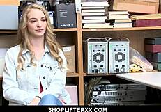 Young Blonde Shoplifter Bounces Her Tight Twat for Freedom