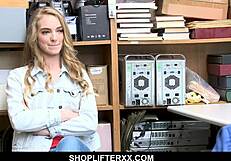 Young Blonde Shoplifter Bounces Her Tight Twat for Freedom