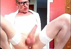 Whiteniteb's Shemale Cock in Stockings Dominates Hard.