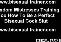 Two girls share sucking his huge cock in a threesome