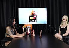 Blonde Hottie Kisses Brunette, Flashes Ass, And Gets Tits Sucked By Vivian Lola In Sheer Red!