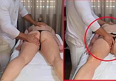 i caught hidden camera of masseuse touching blonde's wet pussy.