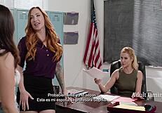 Hot lesbian professors and a hot student have a threesome in the classroom.