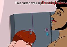 cartoon gay sex, that muscular twink at the gym!