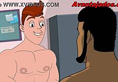 cartoon gay sex, that muscular twink at the gym!